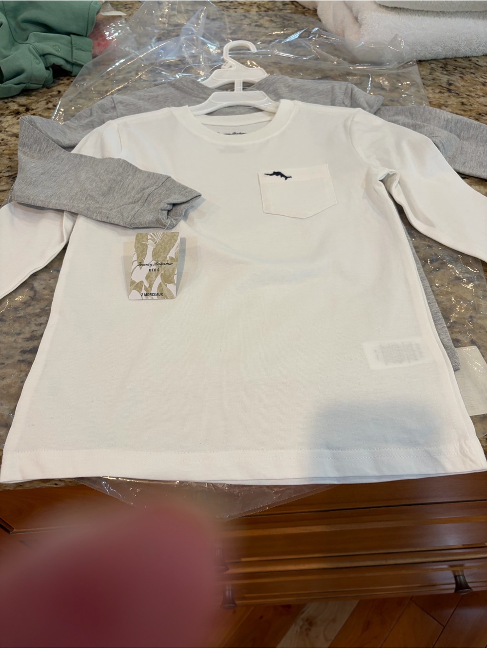Tommy Bahama Kids 2pack Long-Sleeve Pocket Tee - white & Gray